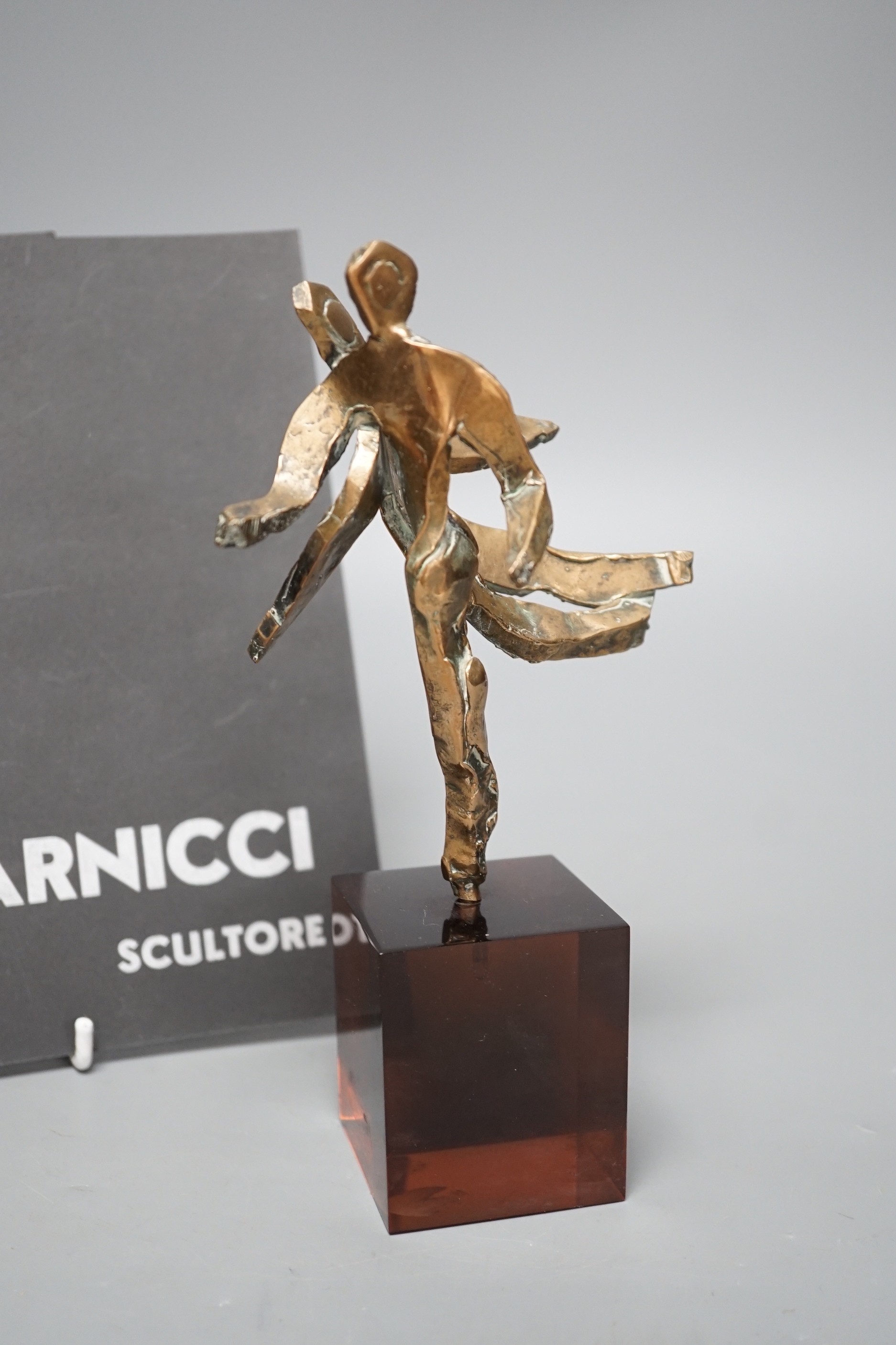 Emanuele Scarnicci (b.1916-?), a cast bronze abstract figure, with exhibition catalogues, 20cm